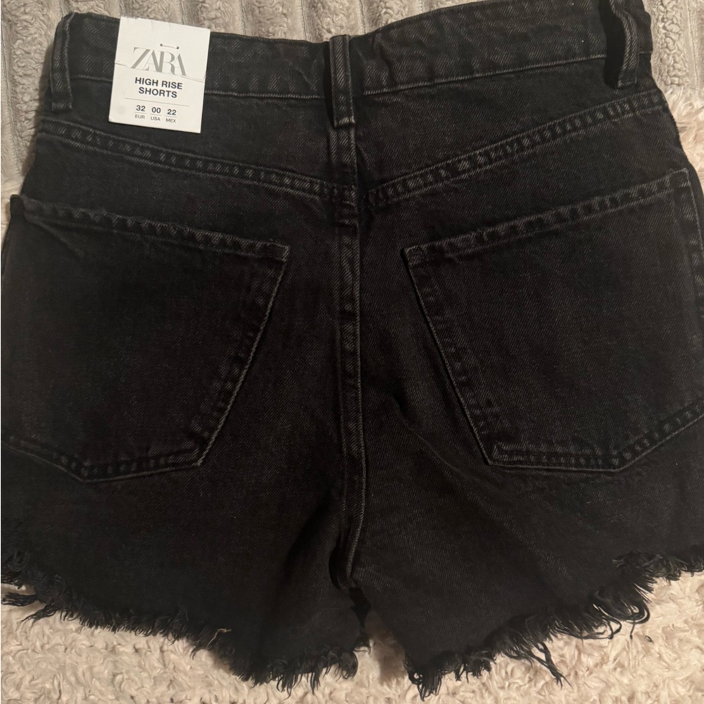 Zara Black Frayed Hem Denim Shorts